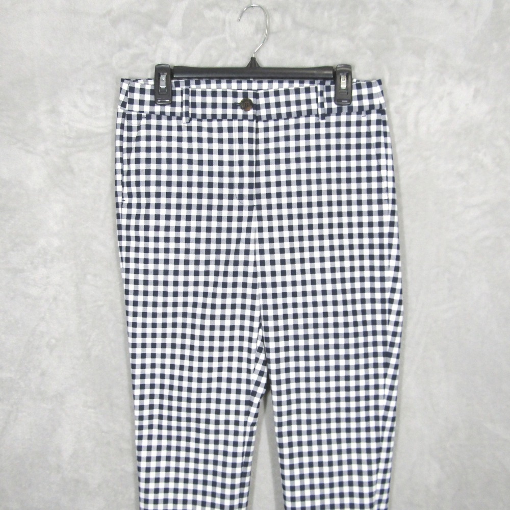 J.Crew Womens Navy Blue White Gingham Check Tapered Ankle Pants Size 8 Workwear - Picture 2 of 11